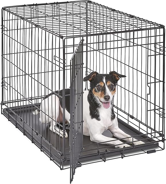 New World Pet Products MidWest Homes for Pets Newly Enhanced Single & Double Door New World Dog Crate, Includes Leak-Proof Pan, Floor Protecting Feet, & New Patented Features,Black,76.20 cm