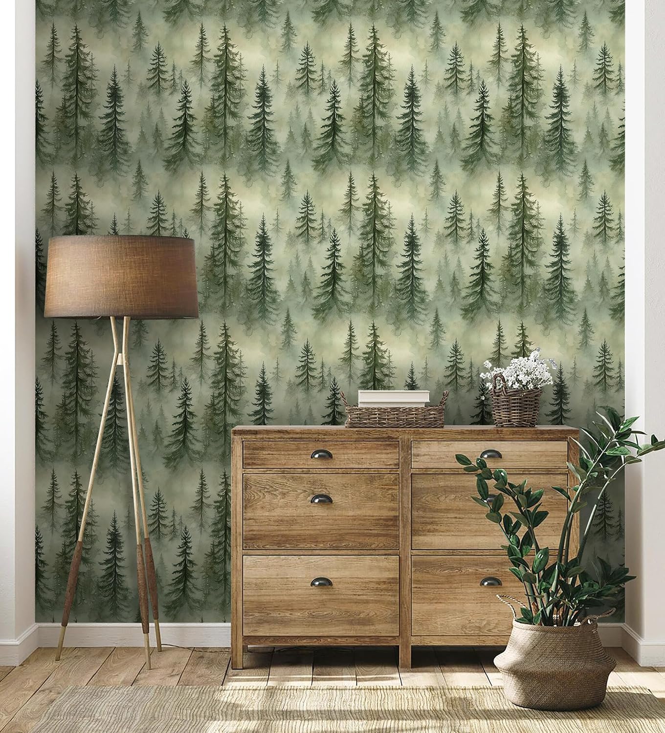 EeeComing Forest Peel and Stick Wallpaper Green Trees Wall Paper Woodland Mountain Botanical Contact Paper Waterproof Self-Adhesive Removable Wallpapers Vinyl for Bedroom Bathroom 17.3"x78.7"