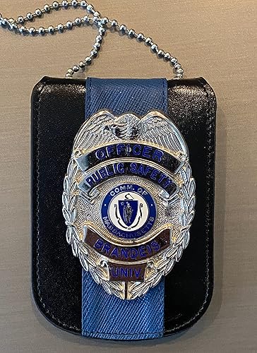 Miniatura 2 de Soporte para insignia de aplicación de la ley de línea azul delgada con cadena para el cuello y soporte para identificación, cuero de grano completo