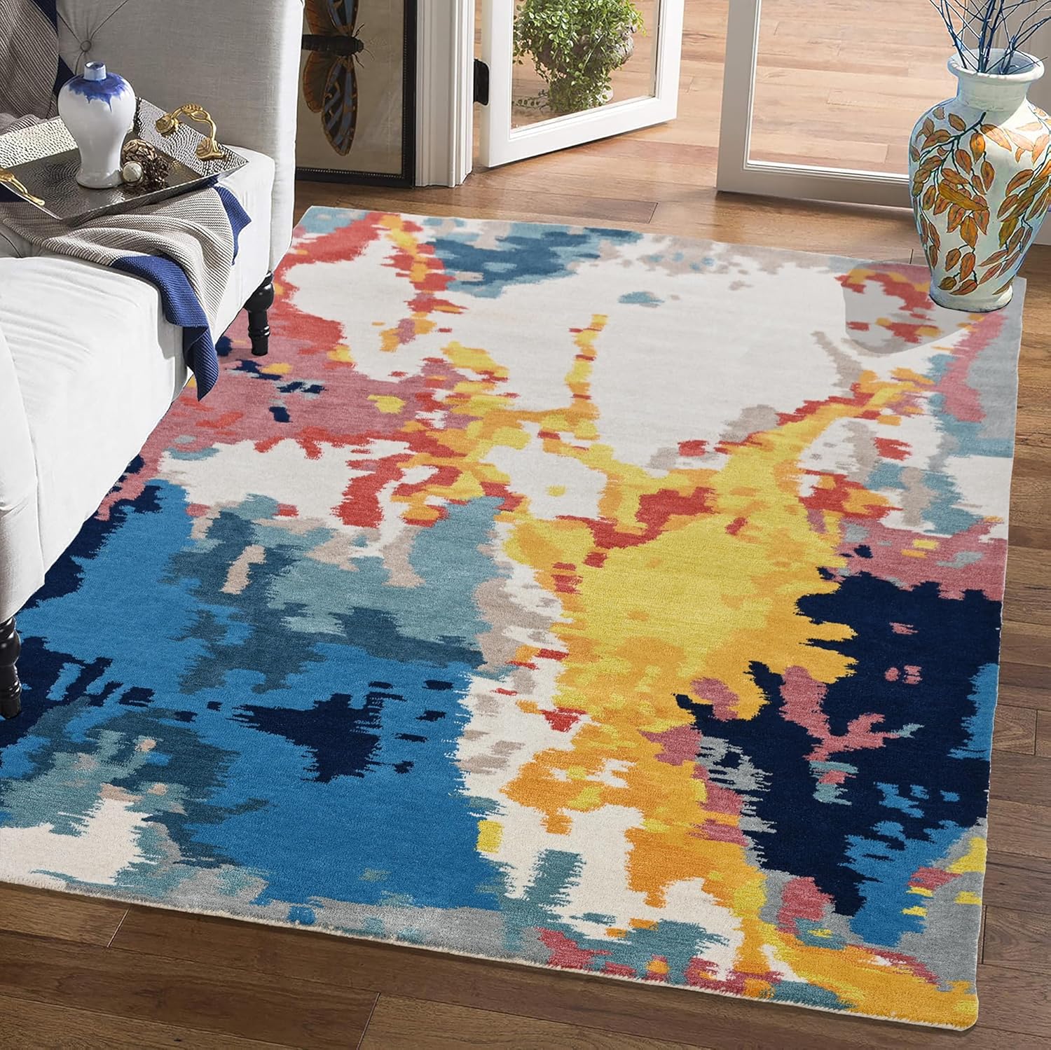 Modern Abstract Flame Area Rug with Multicolor Pattern, Soft Plush Texture, Durable and Thick – Perfect for Living Room, Bedroom, or Office – Contemporary Home Décor (Multi Color, 9' x 12')