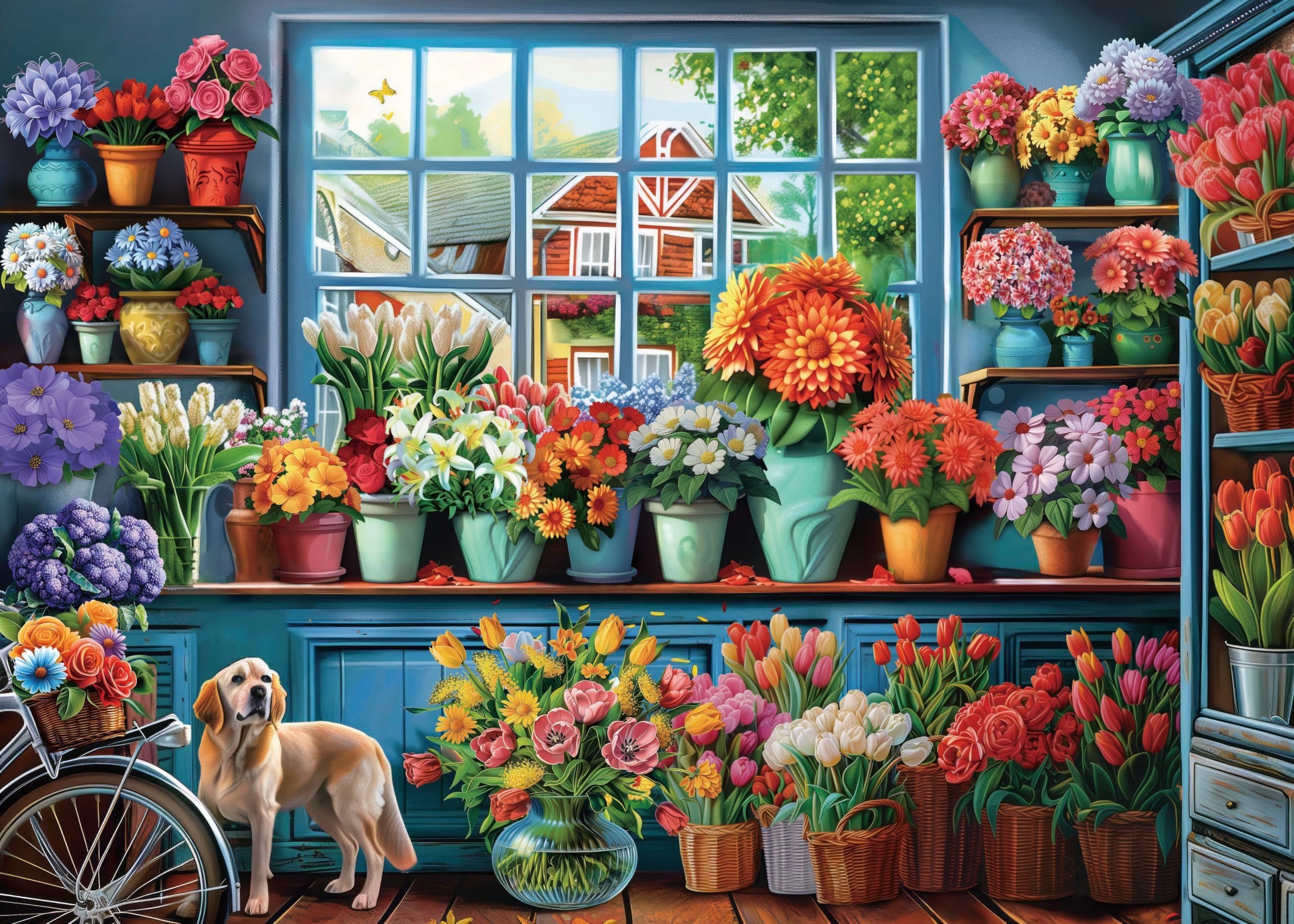 Colorful Flower Jigsaw Puzzle 1000 Piece for Adult, Dog Funny Pretty Sunflower Jigsaw Puzzles, Art Plant Rainbow Beautiful Floral Puzzle