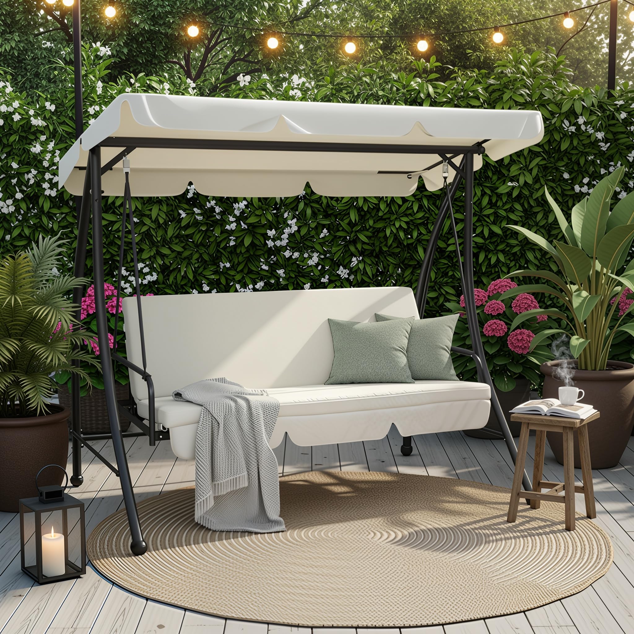 Dondolo da giardino 3 posti trasformabile in letto mod. Cayman