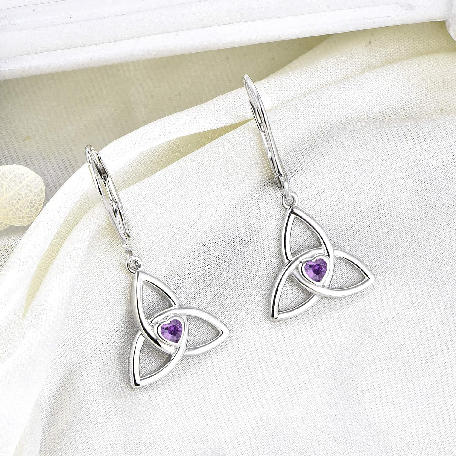 JO WISDOM Women Earrings,925 Sterling Silver Triquetra Celtic Trinity Knot Drop & Dangle Earrings with Heart Cut 3A Cubic Zirconia