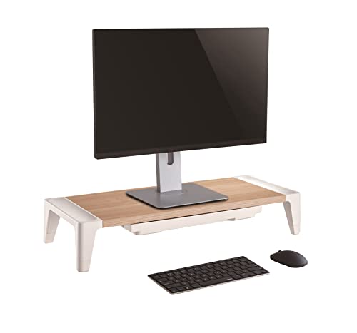 ProperAV Support de Moniteur réglable en Hauteur avec tiroir - Effet Bois Cover