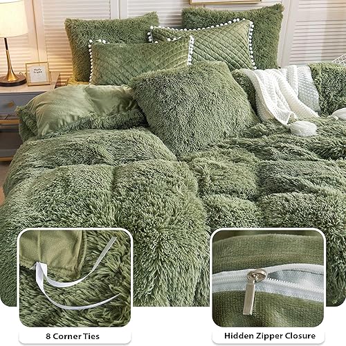 Miniatura 6 de LIFEREVO Juego de funda de edredón de felpa de lujo, color verde salvia, ultra suave y cálido, juego de edredón de terciopelo (1 funda de edredón de