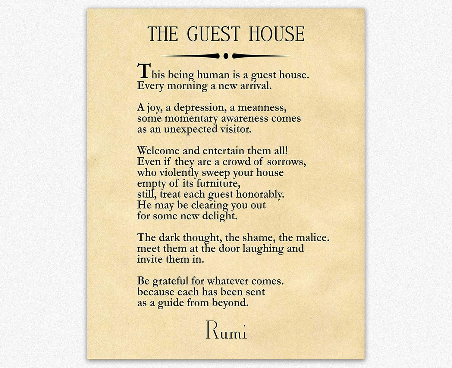Rumi,The Guest House, Rumi Poetry Room Decor,Rumi Quote The
