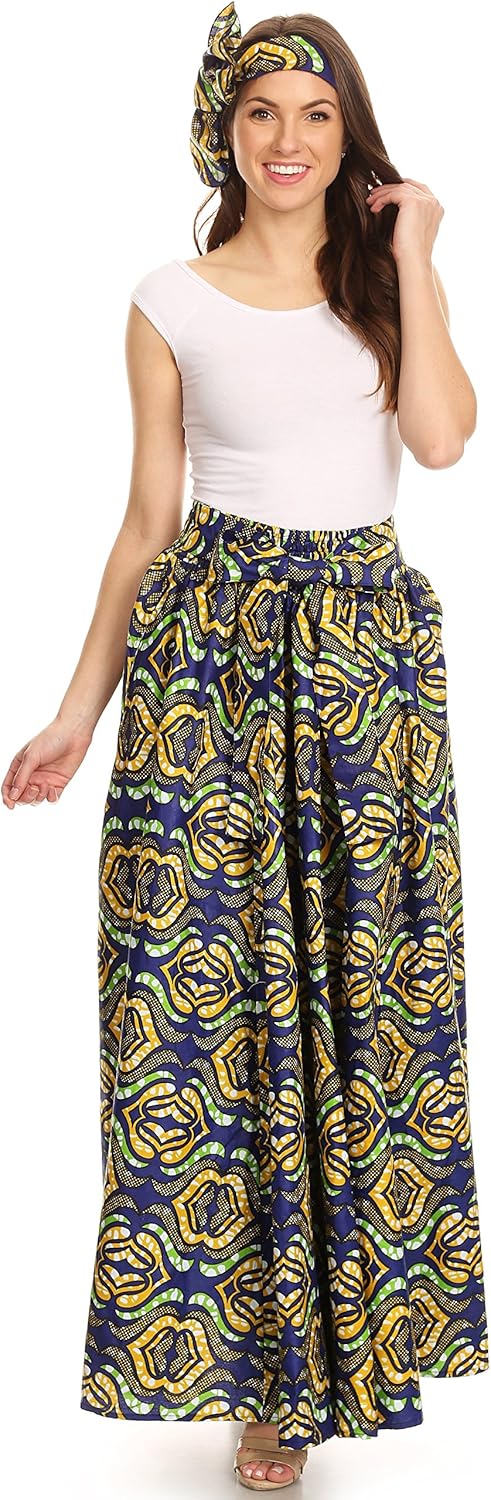 Sakkas Asma Convertible Traditional Wax Print Adjustable Strap Maxi Skirt | Dress
