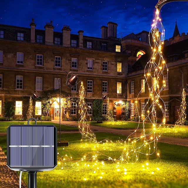 iShabao Christmas Solar Lights Outdoor 10 Strands 200 LED Hanging Vine Tree Lights Waterfall Branch Fairy Lights Waterproof Twinkle Starry Lights for Christmas Wedding Party Garden Tree Decorations