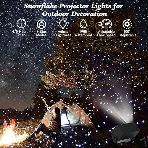 Miniatura 4 de AIRIVO - Proyector de luces de estrella para exteriores, proyector de luces láser blancas de hadas, proyector de copo de nieve de Navidad, 3 modos