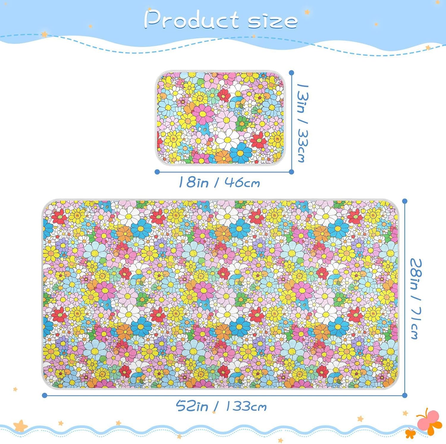 Colorful Flowers Minimalist Cooling Baby Bed Mattress Protector 28" x 52" Ultra Soft Crib Mattress pad for Baby&Toddler