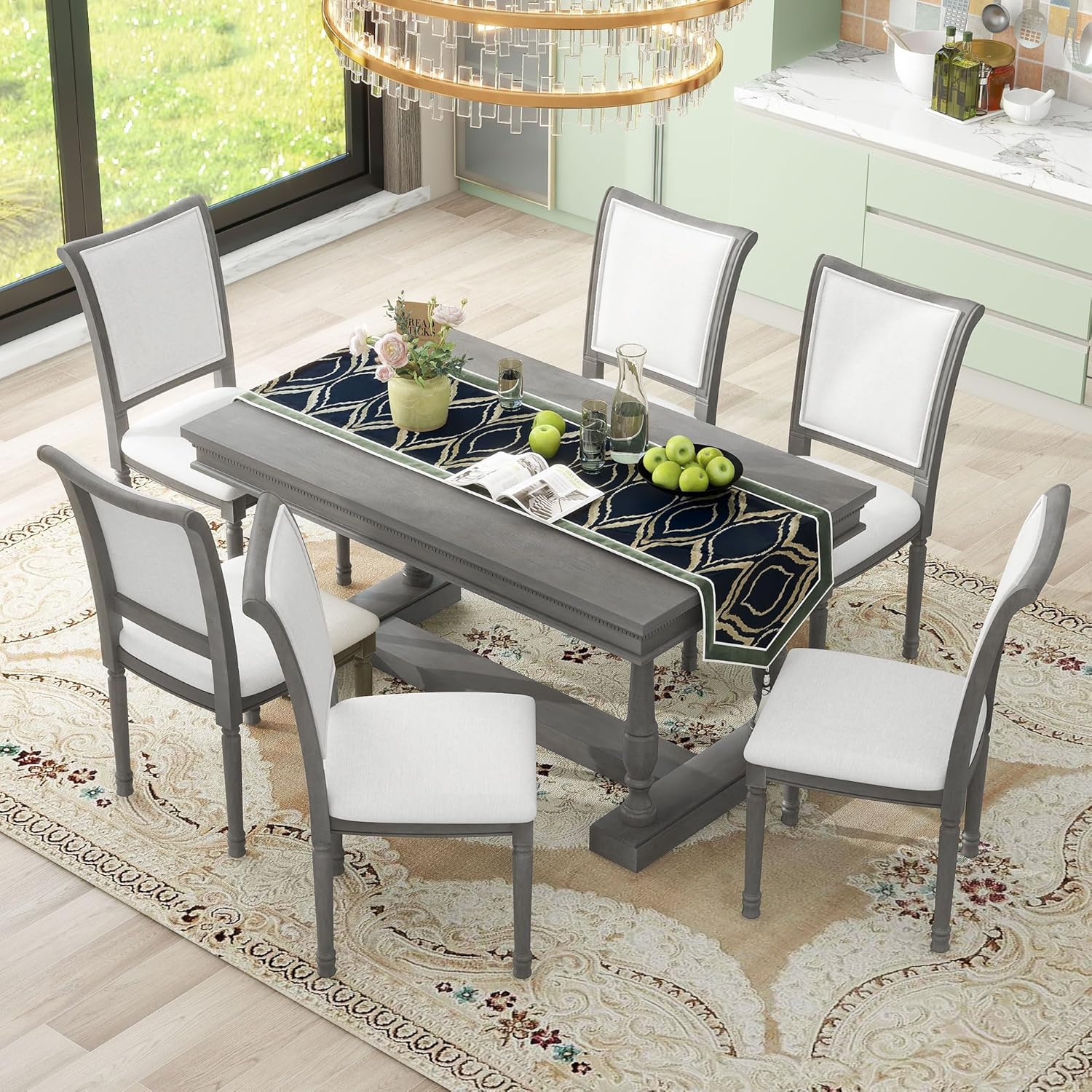 7Piece Dining Table Set, Rectangular Table and 6