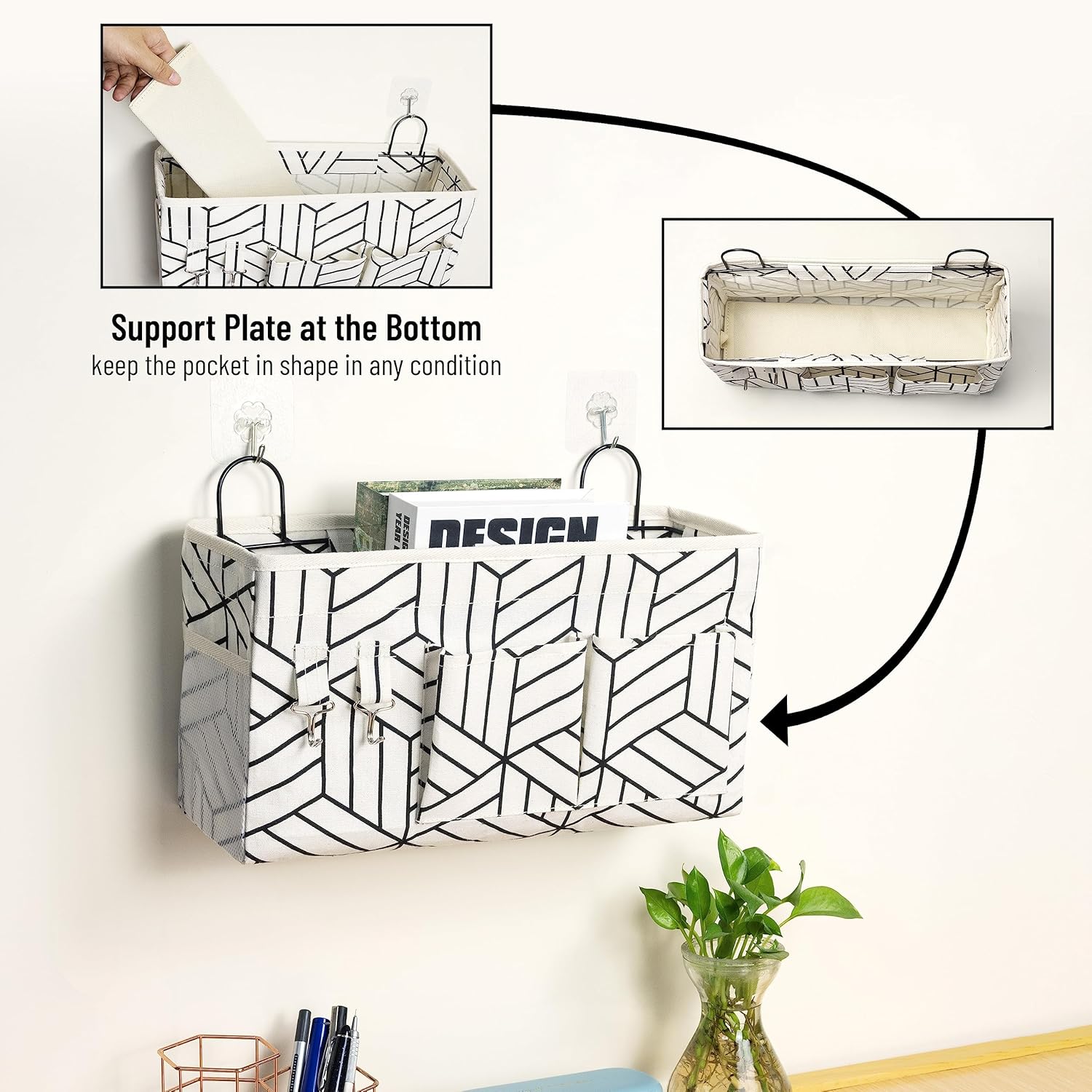 2pcs Large Wall Hanging Storage Bag, Door Closet Linen Fabric Pockets Organizer, Waterproof for Living Room Bedroom Bathroom Kitchen Office RV Camper with Hooks White - Image 3