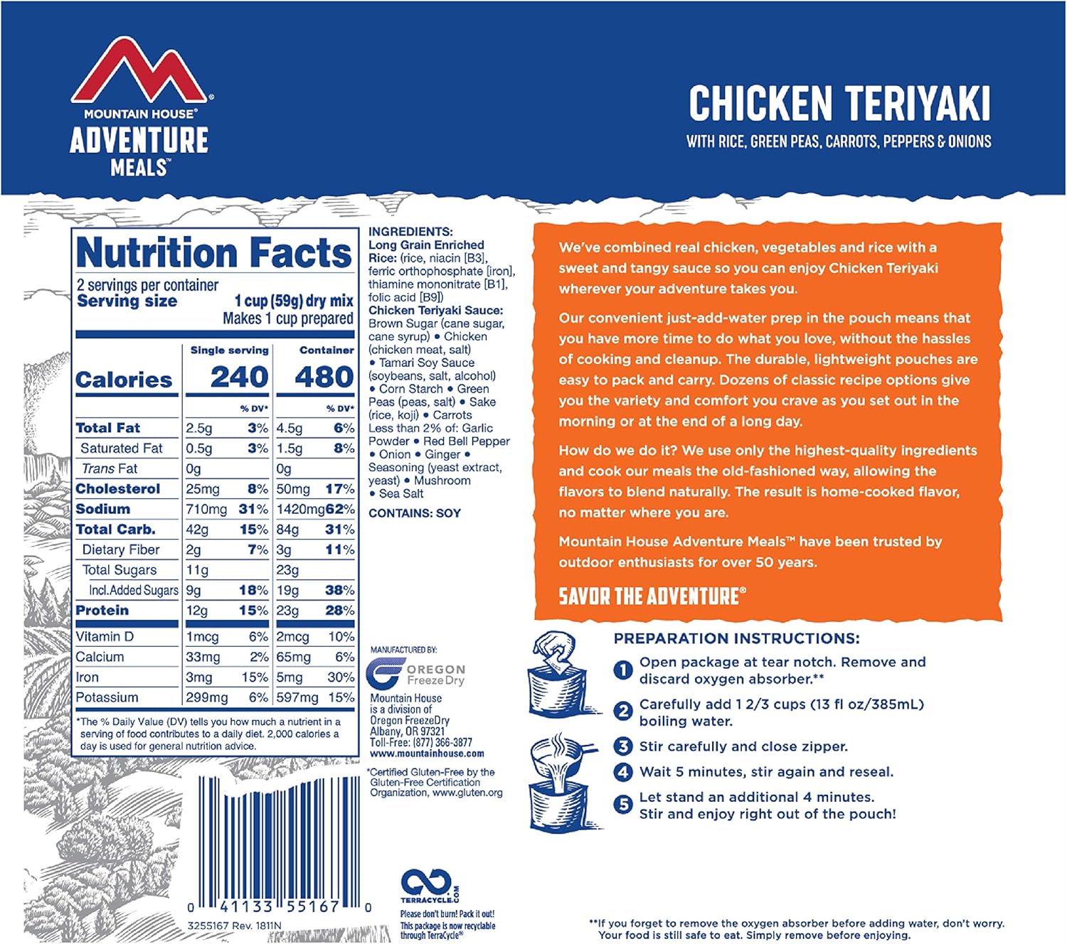 Mountain House Chicken Teriyaki with Rice | Freeze Dried Backpacking & Camping Food | 2 Servings | Gluten-Free : Sports & Outdoors