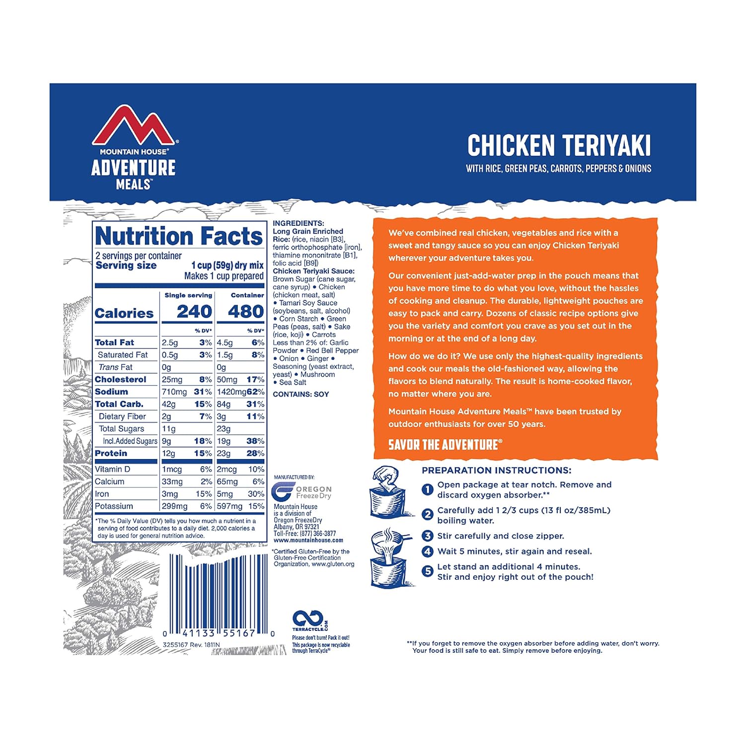 Mountain House Chicken Fried Rice | Freeze Dried Backpacking & Camping Food | 2 Servings | Gluten-Free : Sports & Outdoors