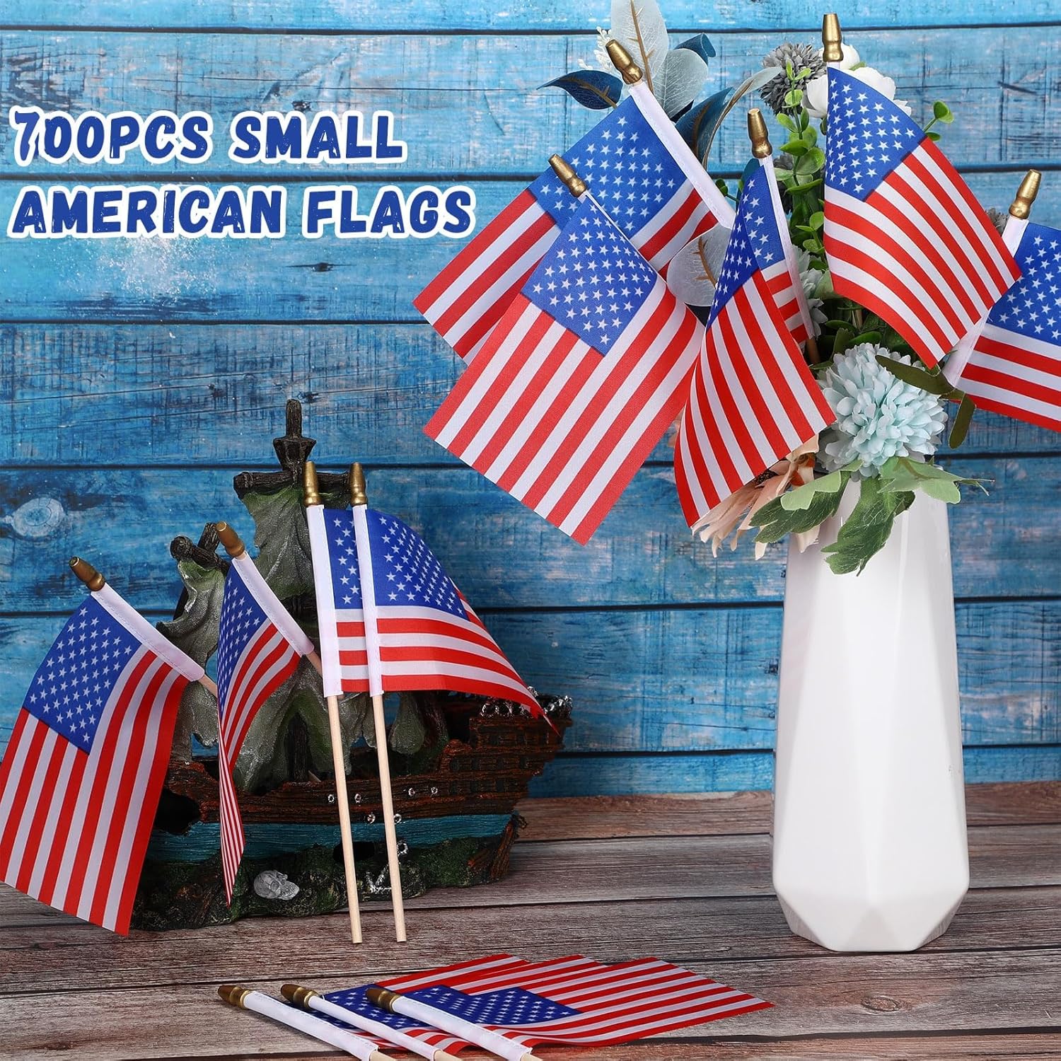 Peryiter 700 Pcs Small American Flags on Stick 4x6" Mini Handheld USA Flag Polyester 4th of July Decorations & Safety Golden Spear Tops for Memorial Day Independence Day 250th Anniversary USA Decor