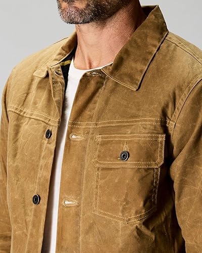 Miniatura 7 de Huckberry Flint and Tinder Chaqueta de Camionero Encerada con Forro de Franela para Hombre, Chaqueta para Hombre Resistente al Agua y a la Intemperie