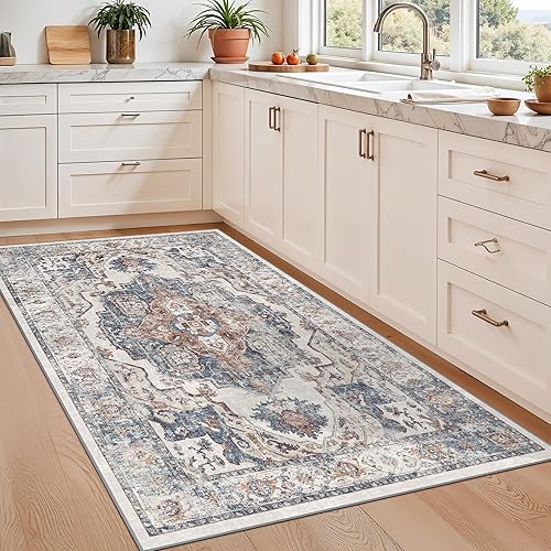 Miniatura 360 de Alfombra lavable para pasillo y de cocina, alfombra de entrada, vintage, suave para el suelo, alfombra antideslizante para interiores, para baño