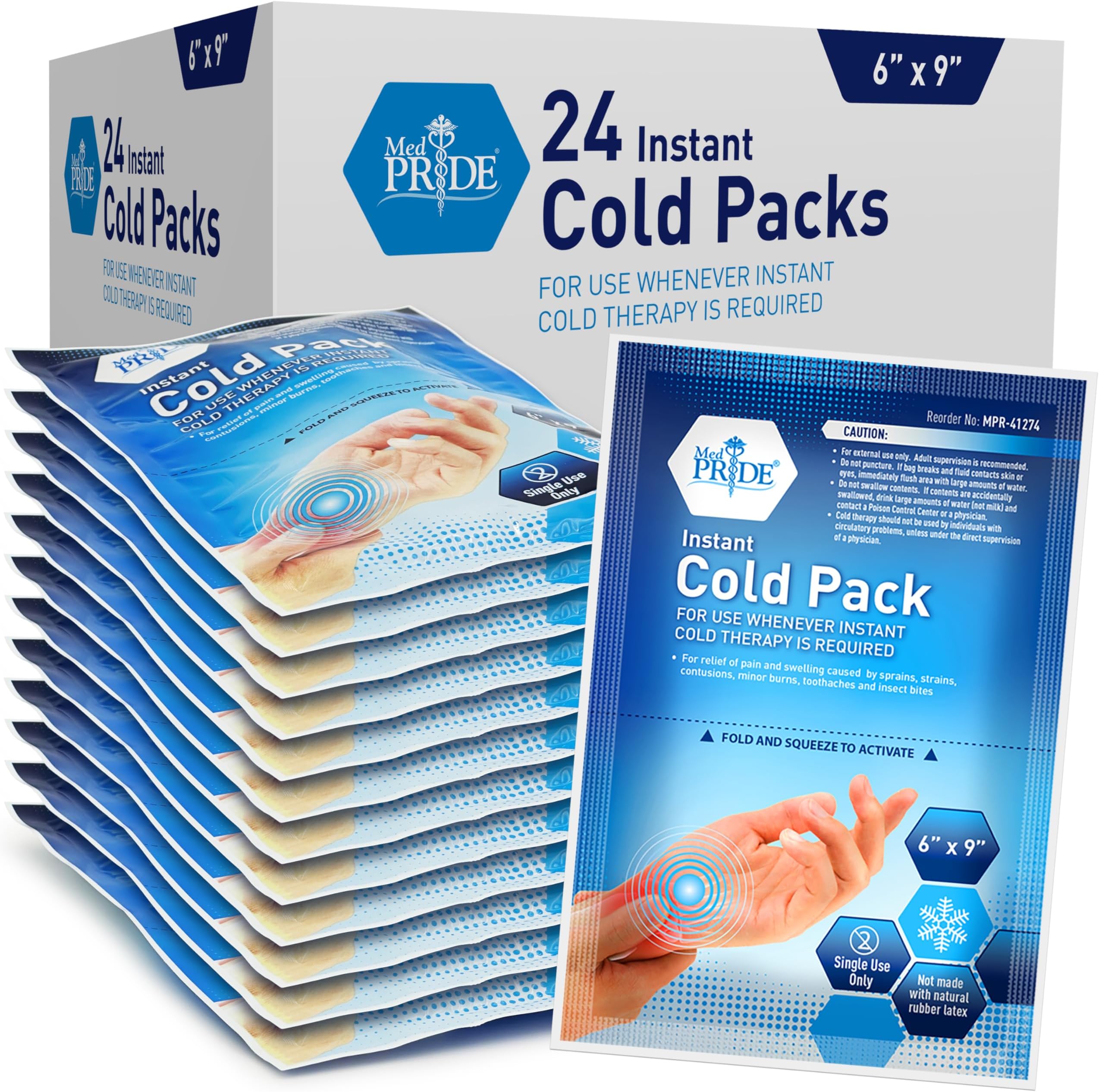 MED PRIDE Instant Cold Pack (5”x 6”) – Set of 24 Disposable Cold Therapy Ice Packs for Pain Relief, Swelling, Inflammation, Sprains, Strained Muscles, Toothache 6'' x 9''