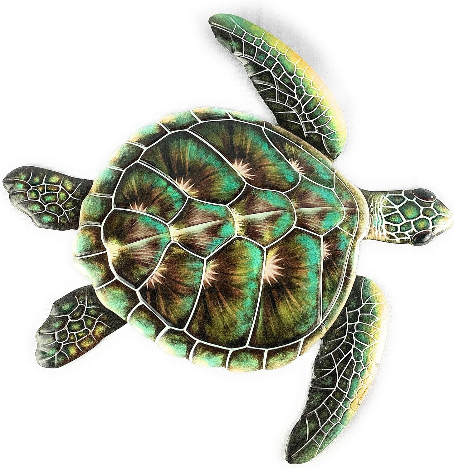GSC Metal Sea Turtle Green Decor Indoor Outdoor Wall Art Plaque Sculpture Mount for Inside Home Living Room Bedroom Bathroom Kitchen Or Outside Patio Fence Porch, 17 X 17 inches