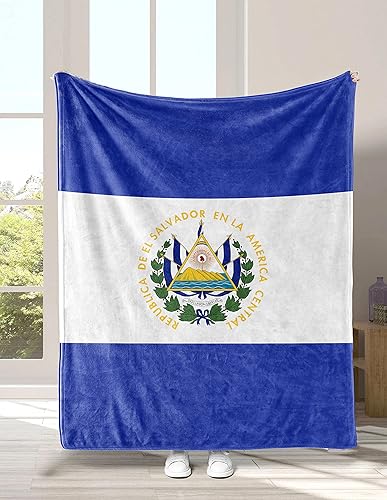 Manta patriótica de franela azul suave de El Salvador, regalo para mujeres y hombres, manta mullida para sofá regazo, para interiores y exteriores,