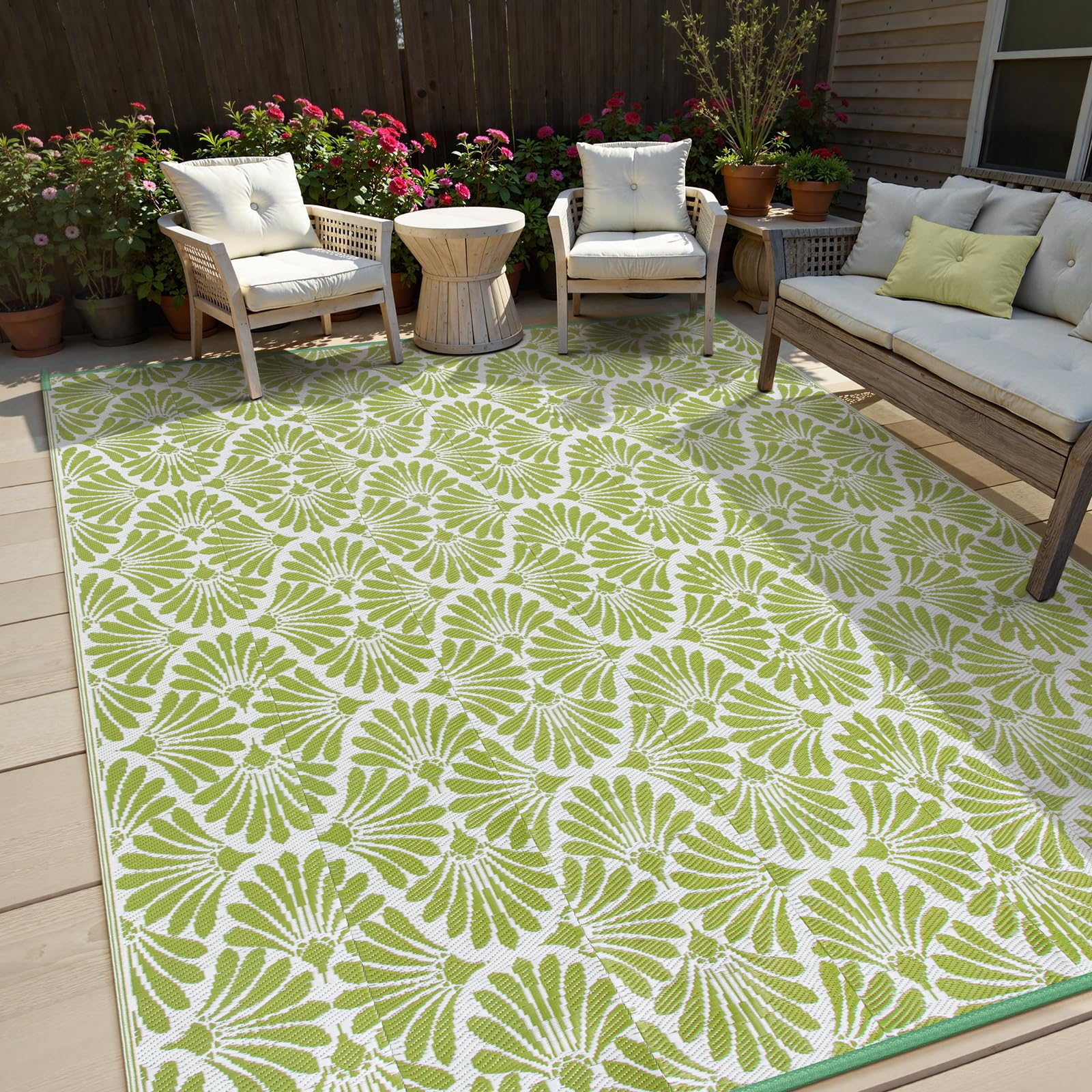 Lahome Outdoor Rug 8x10 Patio Waterproof, Camping Rugs for Outside Your Rv, Pink Plastic Light Outdoor Mat for Beach Backyard Garden Under Awning, Pale Green,8'x10'-image-39