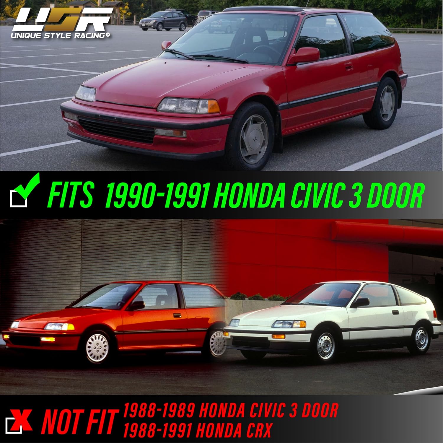 USR DEPO 90-91 Civic 3D Corner Lights - Front Cornering Parking Turn Signal Lamp Set (Left + Right) Compatible with 1990-1991 Honda Civic 3 Doors Hatchback (All Clear Lens)