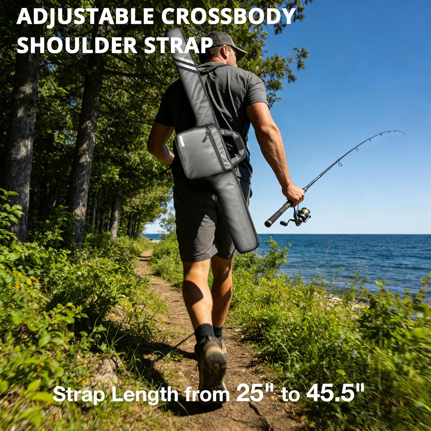 PEKREWS Fishing Rod Case, Fits 2 Set of 7ft Spinning Rod Reel Combo, Extendable 52inch Fishing Pole Bag (3.9ft-4.4ft) with Tackle Pockets, Padded Rod Bag with Strap Handle, Pole Travel Case, Grey