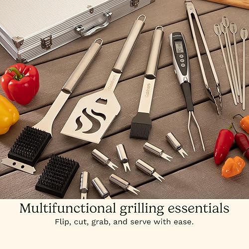 Miniatura 3 de Cuisinart Juego de Herramientas de Parrilla Deluxe, Juego de Parrilla de 20 Piezas, Accesorios para Barbacoa con Estuche de Aluminio, Accesorios