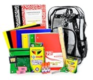 School Supply Boxes | 17" Clear Backpack Bundle for Elementary School | Back to School Bookbag with Supplies | Contains Crayons, Colored Pencils, Ruler, Disappearing Glue, Notebooks, & More
