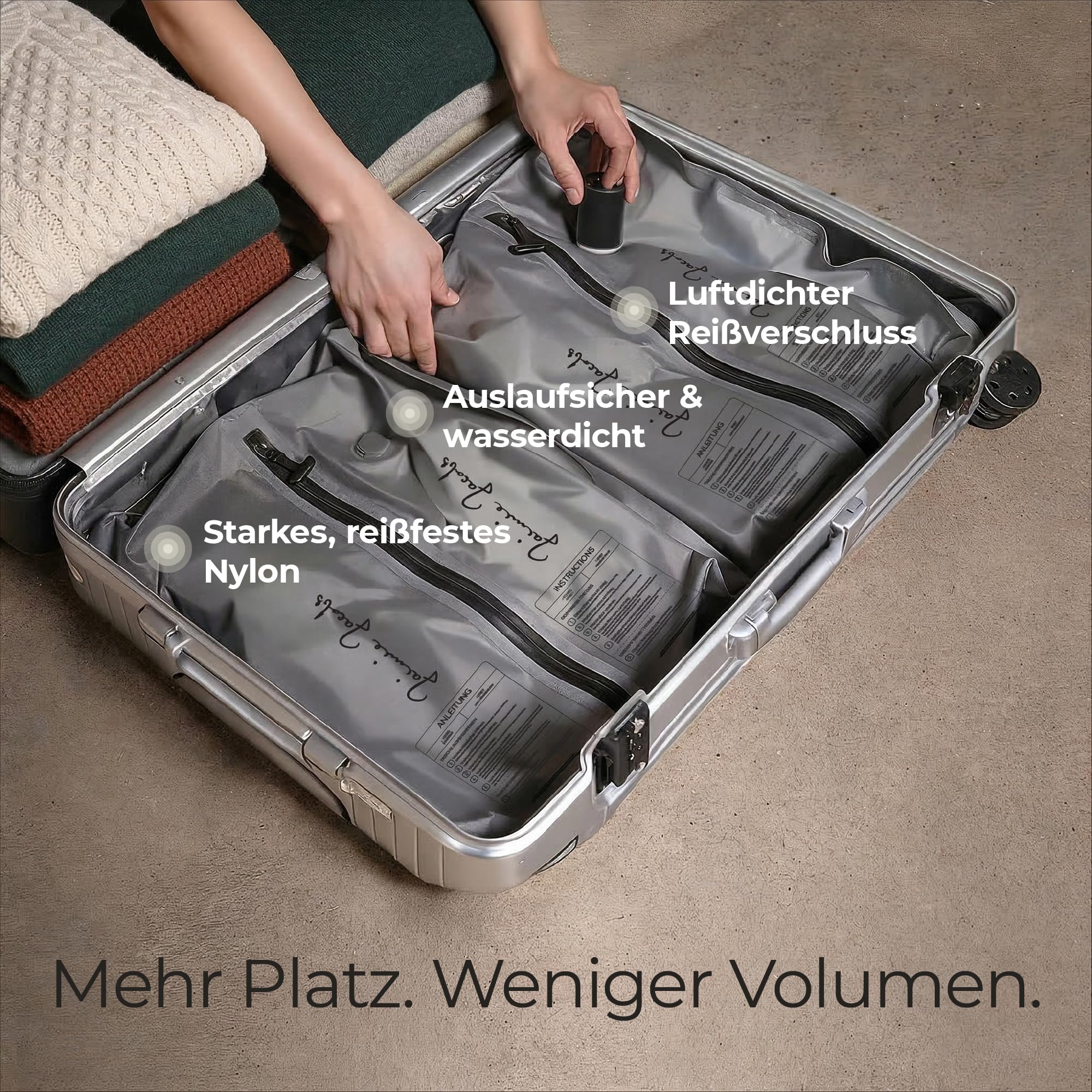 Jaimie Jacobs Vakuumtasche – Kompressionsbeutel für Kleidung & Reise – Wiederverwendbar, luftdicht, wasserdicht, geruchsdicht & ideal für Koffer, Rucksack & Handgepäck (ohne elektrische Pumpe)