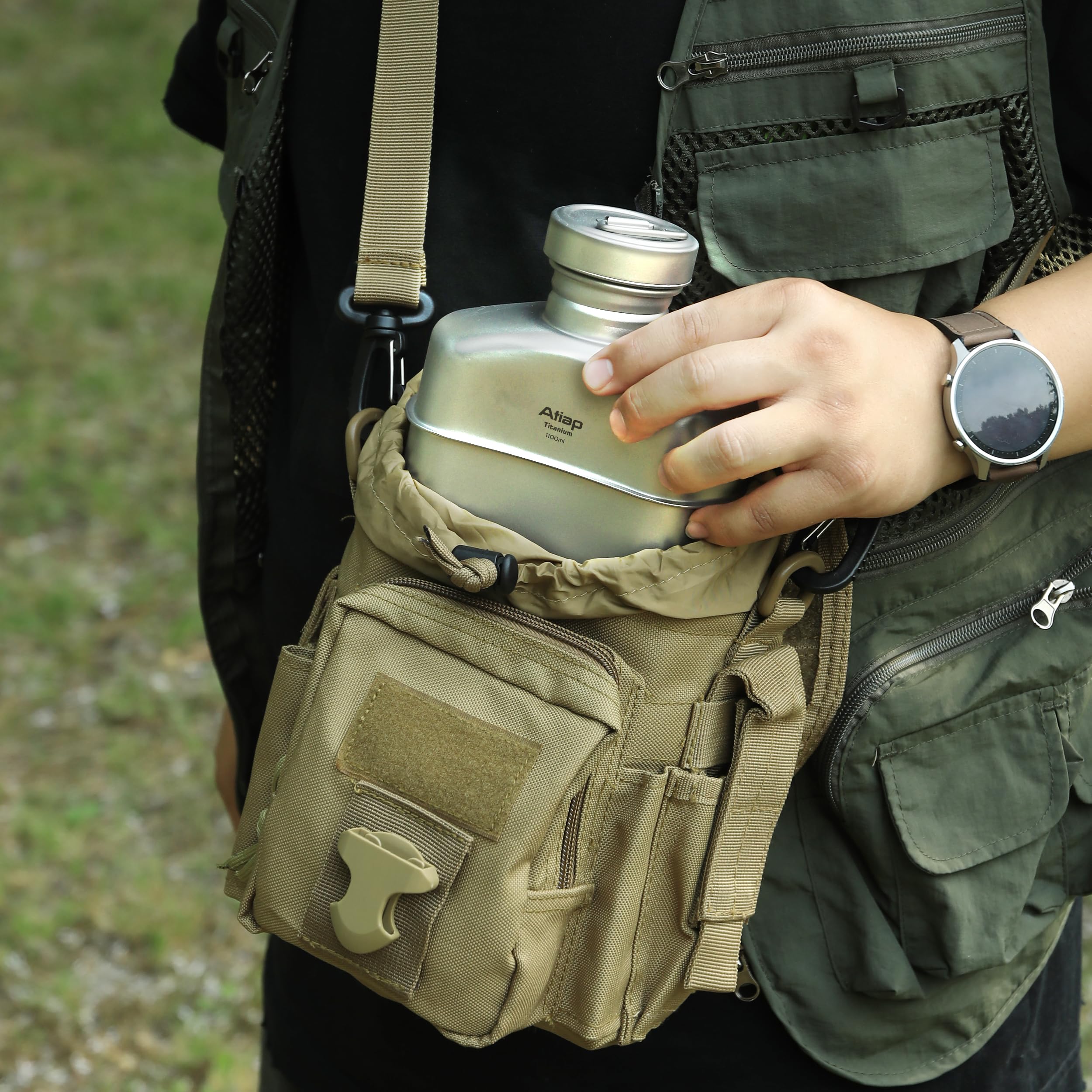 Titanium Canteen zestaw bałaganu z dzbankiem na butelkę wody, ultralekki przenośny garnek 1100 ml z kubkami 750 ml i 400 ml do układania w stos na świeżym powietrzu kemping piesze wycieczki
