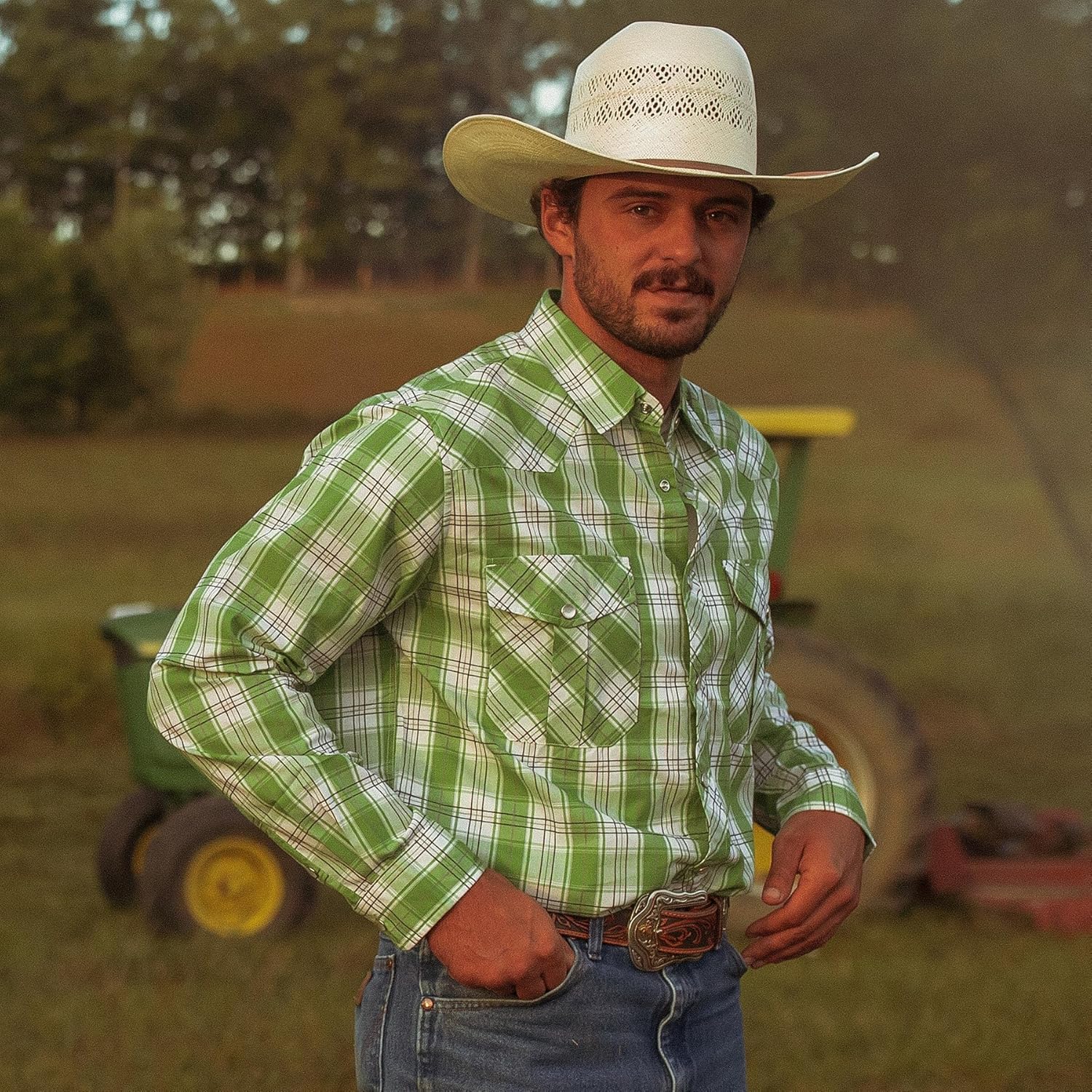 Dubinik Pearl Snap Shirts for Men - Long Sleeve Western Vintage Plaid Shirts - Image 3