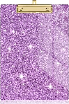 Rimilak Acrylic Glitter Clipboards, Sparkly Board with Low Profile Gold Clip, Designed for Classroom School and Office Use, A4 Letter Size 9 x 12.5 in, Purple