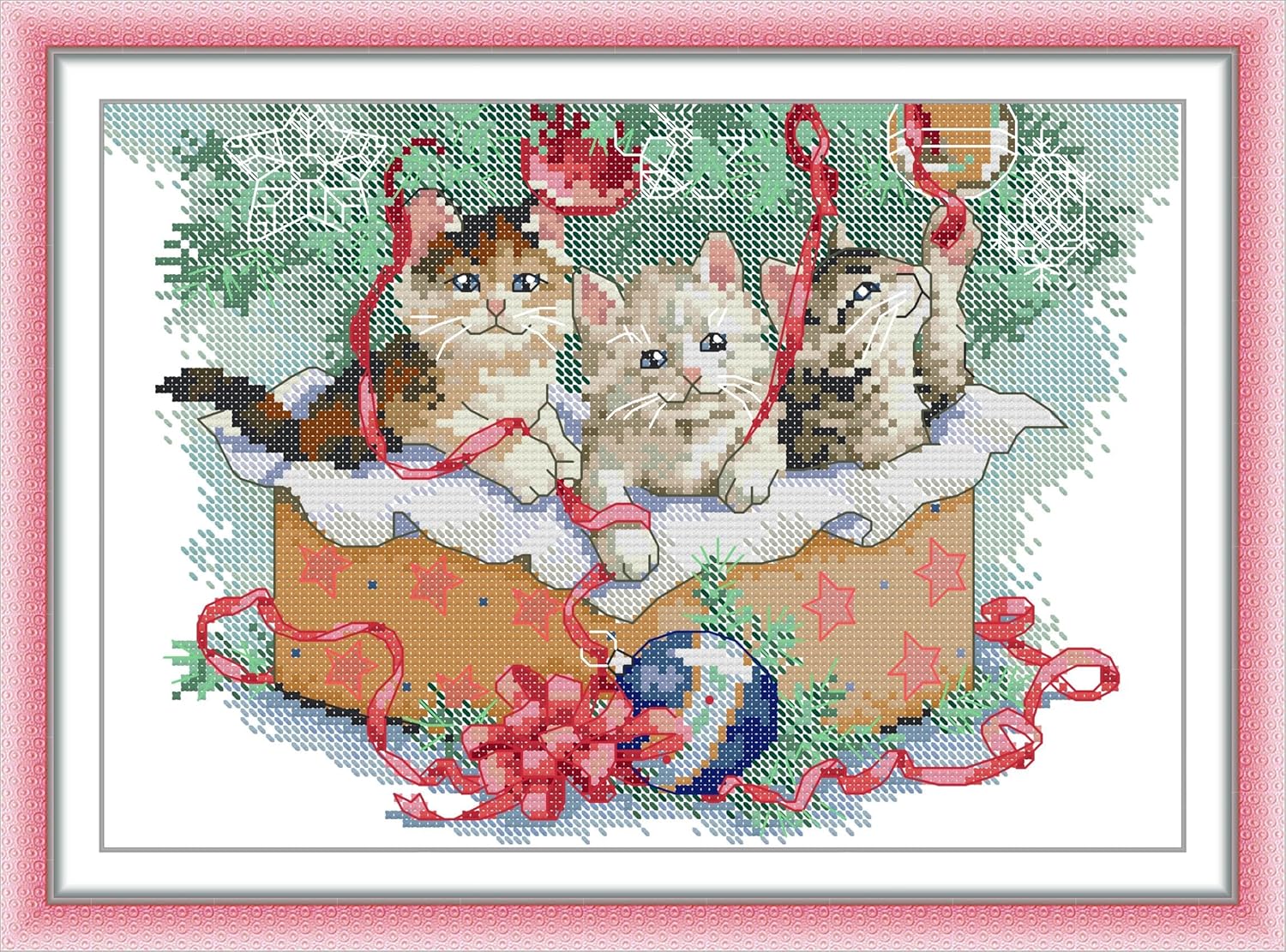Howie's Cross Stitch Kits, 14CT Pre-Printed Pattern Embroidery Set Needlework, Full Range of Stamped Starter Kits(Colorful House by The Water, 20.47 x 17.32 inch)