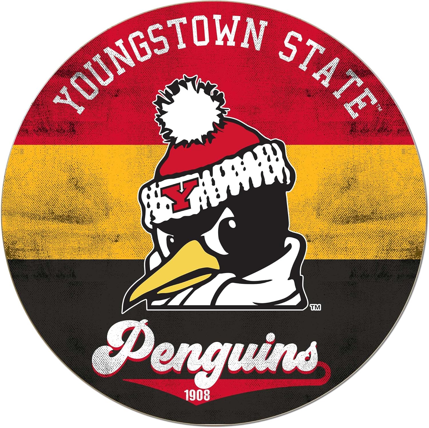KH Sports Fan Youngstown State Penguins Multi-Color Retro Circle Sign, 20x20 Inches, Penguins Decor; Display Your Team Spirit with This Unique Youngstown State University Penguins Wall Art