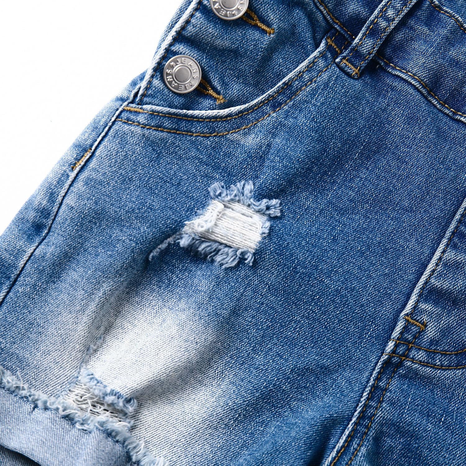 KIDSCOOL SPACE Girls Slim-fit Denim Shorts,Adjustable Straps Summer Jeans Shortalls