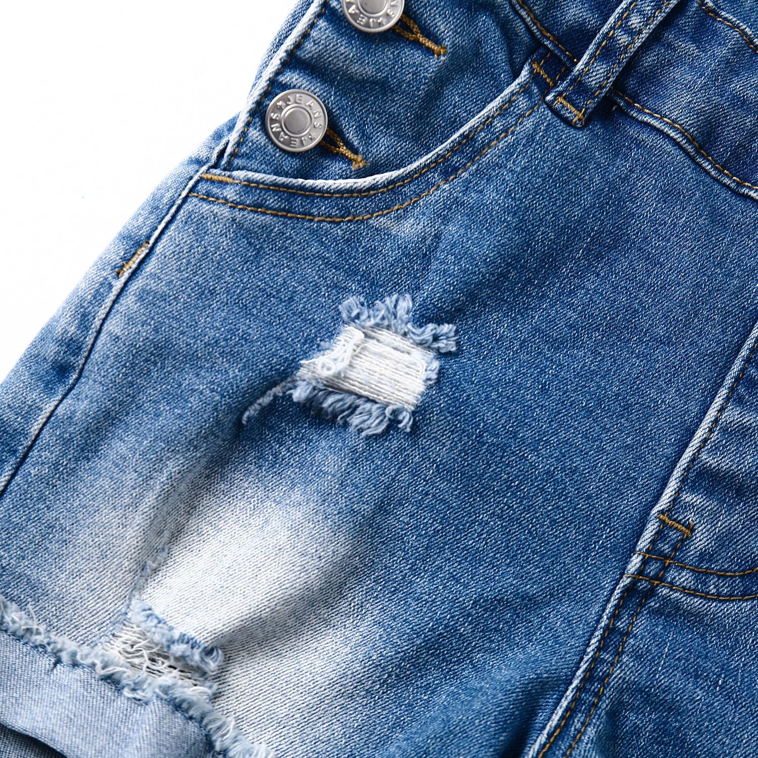 KIDSCOOL SPACE Pantaloncini Jeans Ragazze,Pantaloncini Jeans Estivi Stampati Cuore Design Semplice