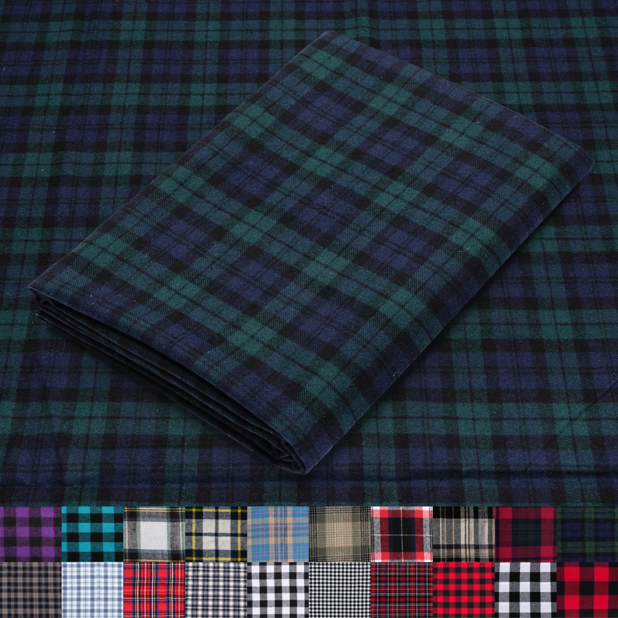 Pico Textiles 1 Yard Blue and Green Blackwatch Tartan Plaid Flannel Fabric - 60" Wide - 100% Cotton - Sold by The Yard - for Shirts, Scarves, Pajamas & Receiving Blankets