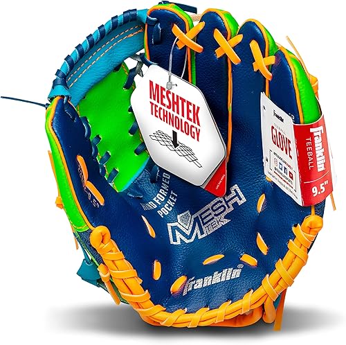 Miniatura 8 de Franklin Sports - Juego de guante de béisbol para niños + juegos de pelota de espuma - Guantes de teeball Meshtek para niños + bebés - Lanzamiento