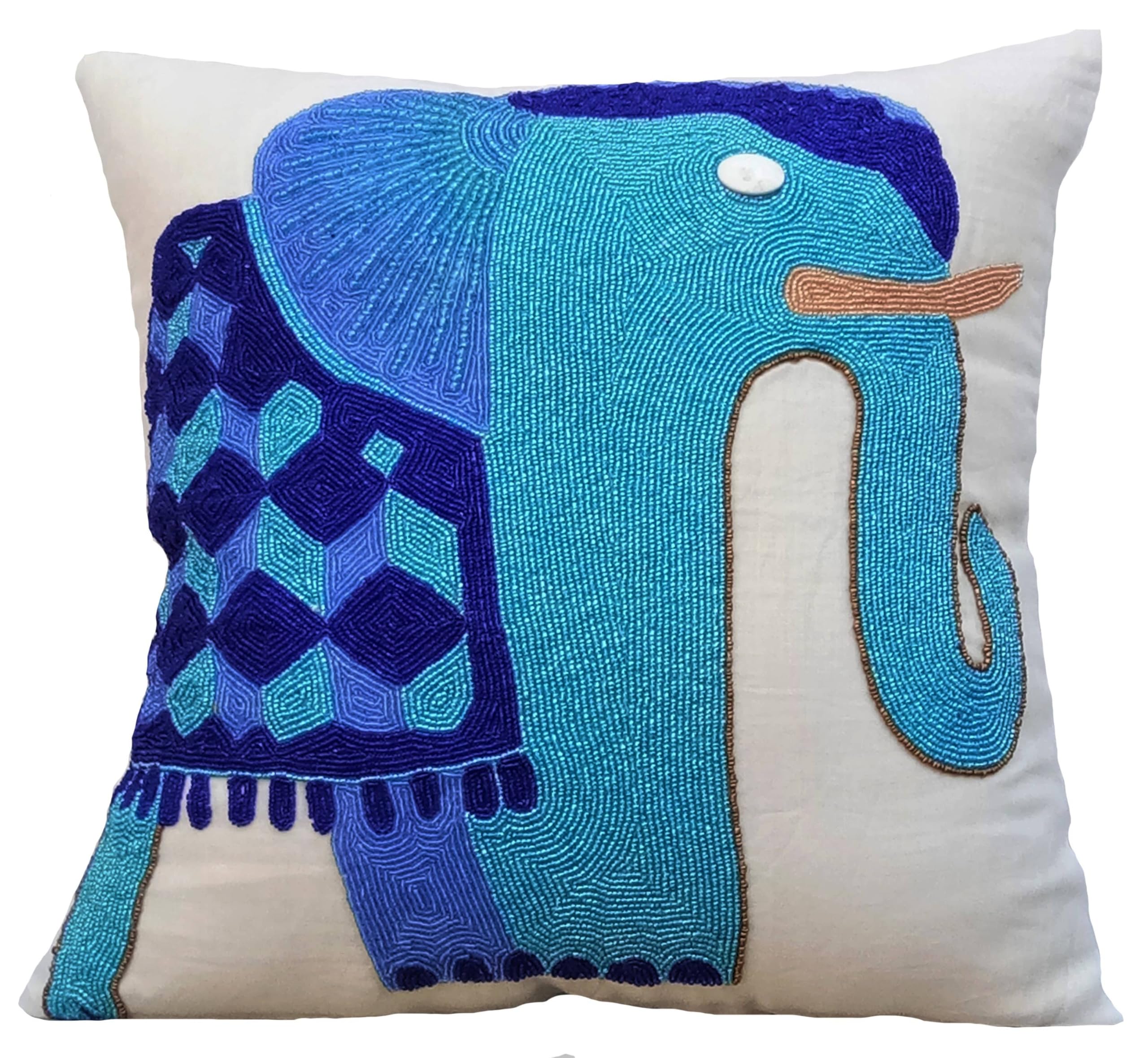 The HomeCentric Decorative Cushion Covers Pack of 2, 40x40 cm (16x16 inch) Blue, Cotton Throw Cushion Covers, Cushion Covers, Modern Pillow Cover - Blue Elephant — image 1