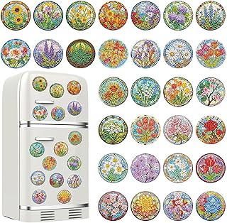 Xuhal 30 Pcs Stained Glass Flower Diamond Painting Magnets Spring Diamond Art Magnets Kit for Adults Colorful Flower 5D Rhinestone Refrigerator Magnetic Stickers for Fridge Beginner DIY Crafts Gifts