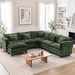 U Shaped Modular Sectional Sofa, Oversized 6-Seater Cloud Couch with Deep Seat Cushions & Throw Pillows, Modern Large Convertible Sectional Couches for Living Room (Green, 6 Seater)