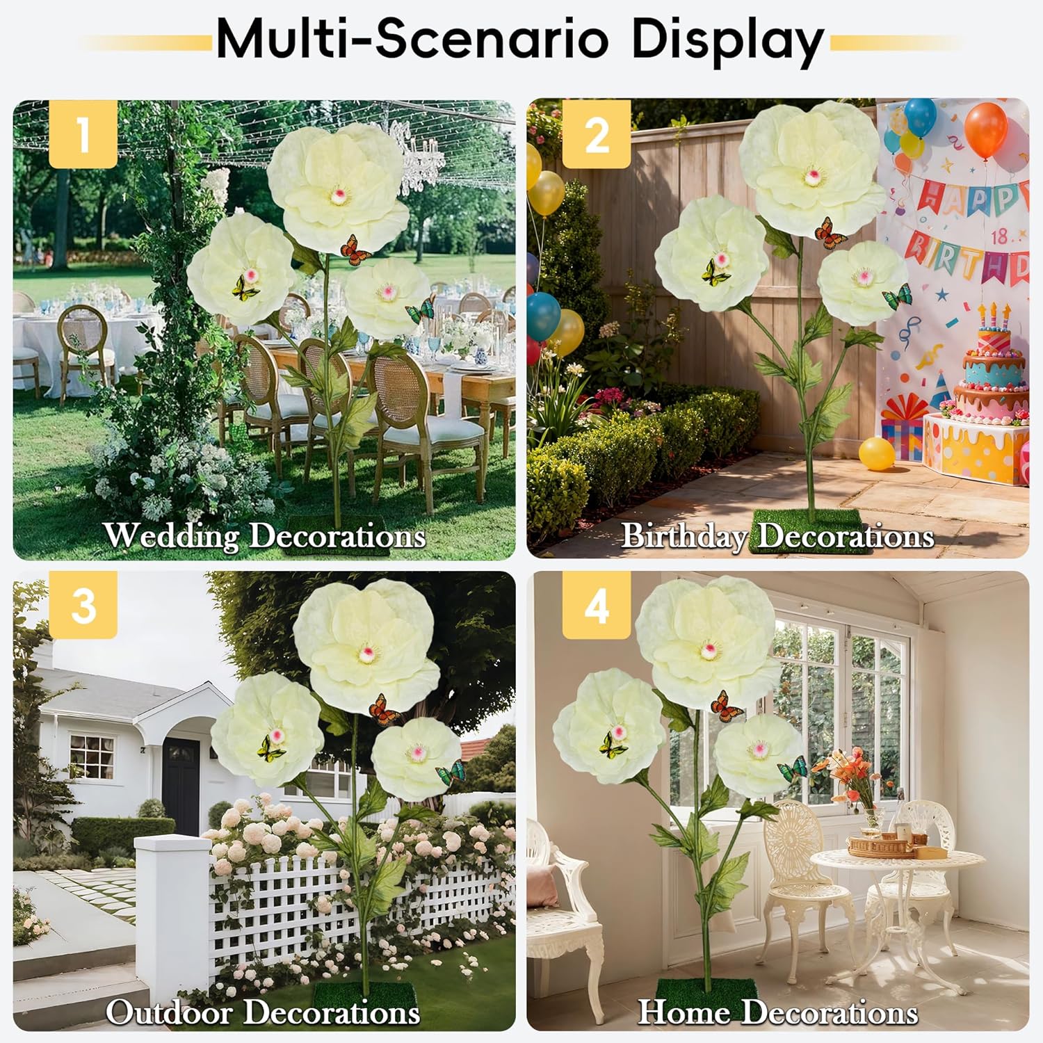 6.5FT Giant Flowers for Decoration, Big Artificial Flowers with Stand, Waterproof Large Handcrafted Paper Flowers for Wedding, Outdoor Garden, Shop Window Display, Home Decor(Yellow Poppy)