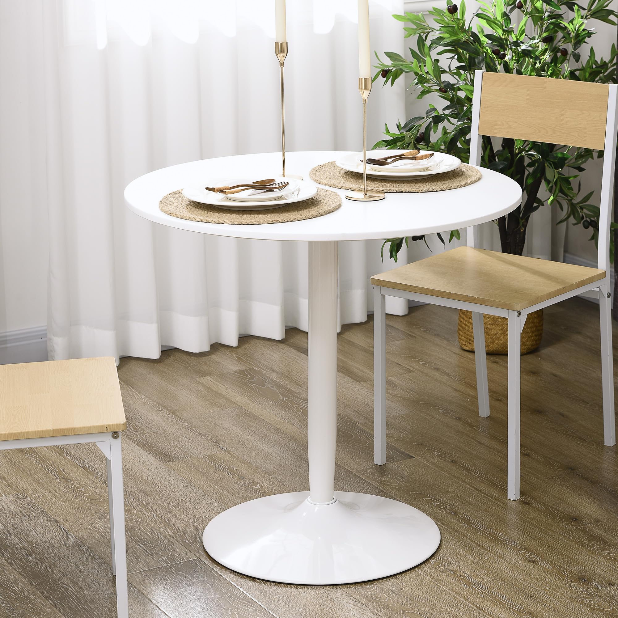 HOMCOM Table à Manger Ronde pour 2 Personnes Style Moderne 80 cm Blanc