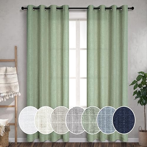 Pitalk Cortinas verdes salvia con ojales de 102 pulgadas de largo para sala de estar o dormitorio, juego de 2 paneles con ojales que filtran la luz,