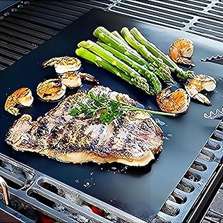 GrillWise Duo Low Fat Non-Stick Grill Mat (2 Pack) Perfect for Summer BBQs and Camping Trips, Featuring Teflon Coating for Easy Food Removal and Healthier Cooking Experience.