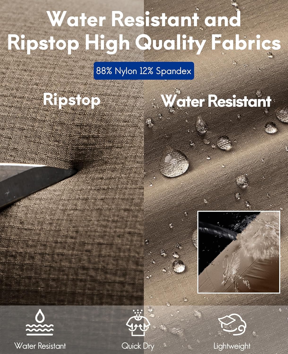 Haimont Men's Hiking Pants with 6 Zip Pockets Nylon Quick Dry Lightweight Outdoor Travel Cargo Pants, Water Resistant - Image 4