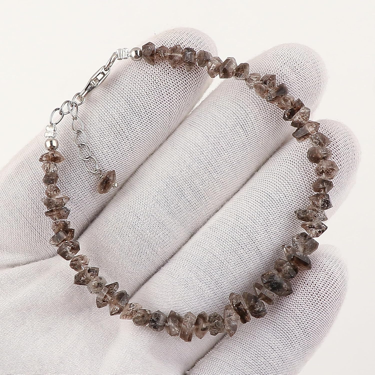 CRYSTALIS Natural Raw Black Herkimer Diamond Quartz Uncut Adjustable Bracelet, High Grade Gemstones, Chakra Healing Stones, Gift Giving Jewelry, 925 Sterling Silver Womens Bracelet 8 inch - Image 4