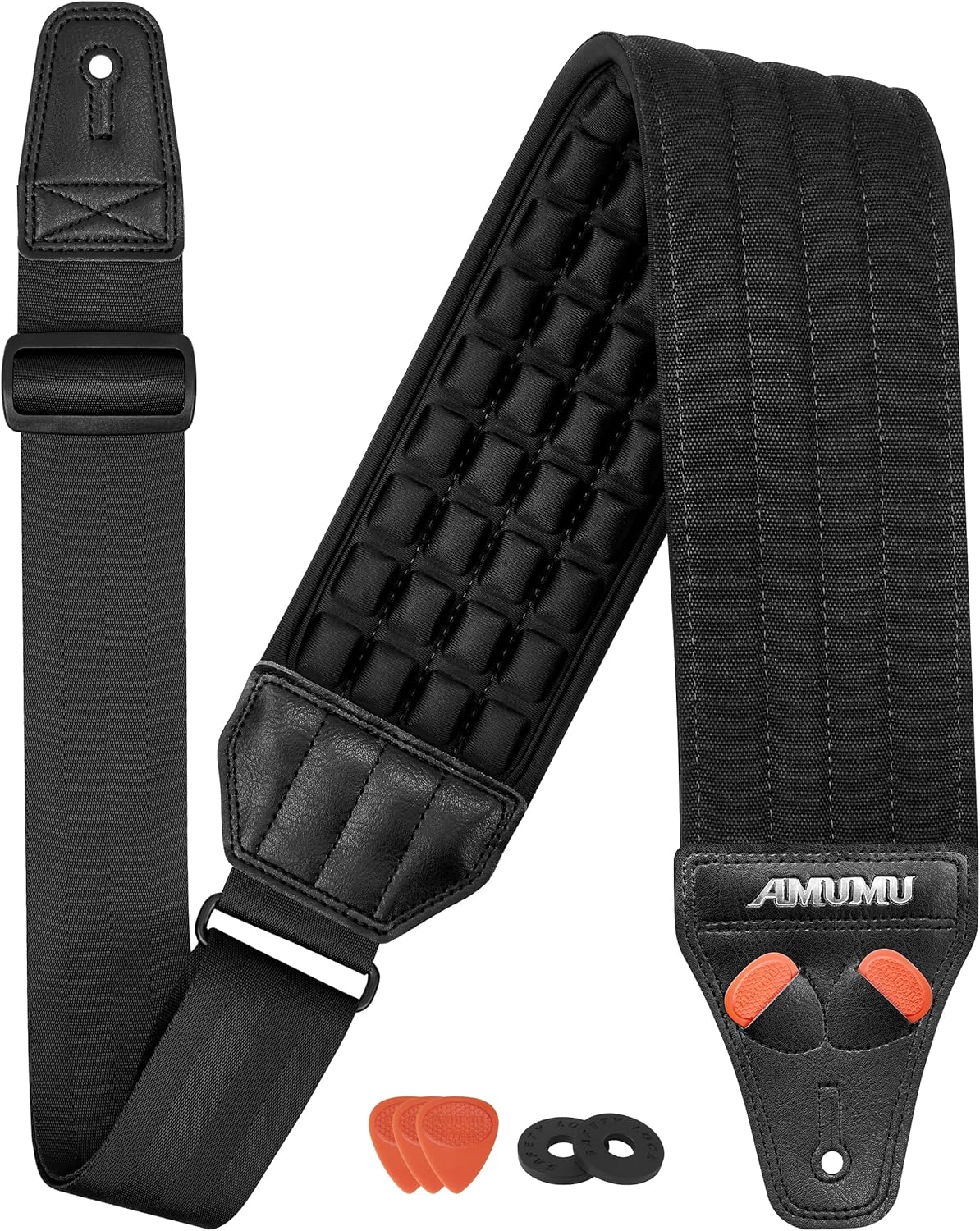 Amumu AIRCELL Bass & Guitar Strap 3.5" Ultra Wide - 0.7" Thick Breathable Convex 3D Air Cell Cushions - Neoprene Padding - Comfort Custom - Adjustable Length 44"-55"(STD)