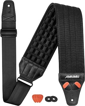 Amumu AIRCELL Bass & Guitar Strap 3.5" Ultra Wide - 0.7" Thick Breathable Convex 3D Air Cell Cushions - Neoprene Padding - Comfort Custom - Adjustable Length 44"-55"STD